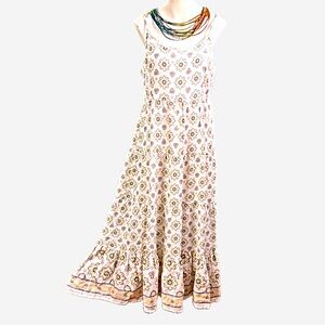 Magaschioni Cotton Linen Floral Cream Maxi Dress Medium